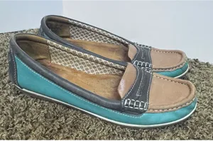 Naturalizer Womens 8N Teal Brown Leather Loafers Driving Moccasin Flats thumbnail 1