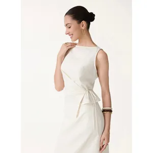 OGL Linen 2Pcs Boatneck Waist-Defined Top & Maxi Flared Skirt Small thumbnail 5