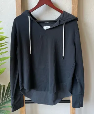 Aerie Offline Black Hooded Pullover with Drawstrings and Thumbholes thumbnail 1