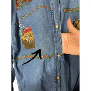 Vintage 90s BSA Embroidered Denim Shirt Noah's‎ Ark Animal Print Medium thumbnail 6