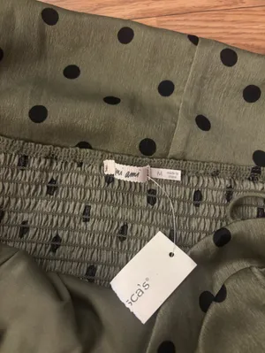 Francesca's Collections Olive Green & Black Polka Dot Mini Dress Size Medium thumbnail 6