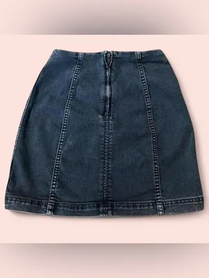 Women’s Free People Denim A Line‎ Skirt Dark Wash Faded 2 thumbnail 2