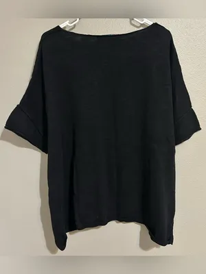 Free People Black Oversized Cotton Linen Blend Coastal Knit Top Women’s Medium thumbnail 6