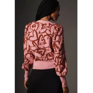 Anthropologie Maeve V-Neck Cardigan Sweater Hearts thumbnail 2