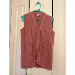 Vintage Azure Vest Womens Button Up Sleeveless Knit Top Pink‎ Casual Grandma thumbnail 2