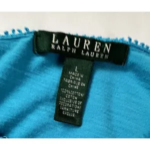 Lauren Ralph Lauren Knit Top Women Large Blue Drawstring Waist Tassel 3/4 Sleeve thumbnail 6