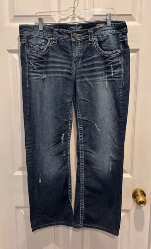 Silver‎ Jeans Lola Straight Leg Dark Wash Distressed Thick Stitch W33 L28 Denim thumbnail 1