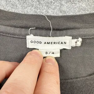 Good American Charcoal Grey Long Sleeve Cotton T-Shirt Size 3/4 L/XL Casual‎ Top thumbnail 3