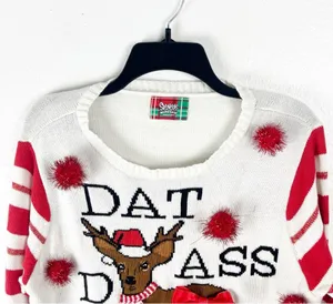 SPENCER’S White Graphic Print Long Sleeves Ugly Christmas Sweater, Size Large thumbnail 7