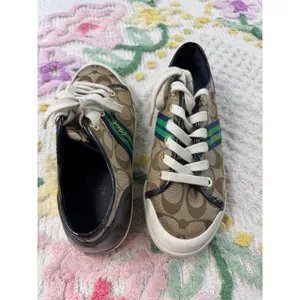 Coach Polly Signature Monogram Canvas Sneakers Brown Blue Green Womens 5.5B‎ thumbnail 4