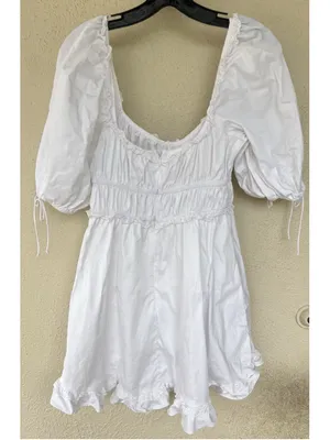 For Love & Lemons Jackson Clean Girl Babydoll Puff Sleeve Eyelet Mini Dress S thumbnail 9