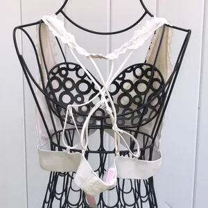 Pink Victoria’s Secret white lace bralette size large floral print causal sexy​​ thumbnail 4