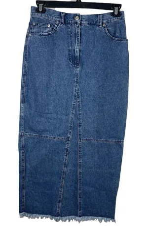 Lauren Jeans Co Ralph Lauren Denim Midi Skirt 10 Blue Frayed Hem Y2K Western thumbnail 1
