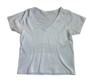 Lululemon Blue v neck Speedy Short Sleeve T-shirt Cropped Size 8 thumbnail 1