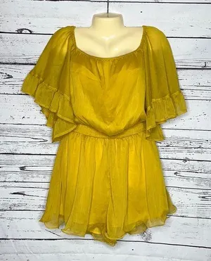 Endless Rose NWT Size M Golden Yellow Chiffon Drop Waistline Shorts Romper thumbnail 1