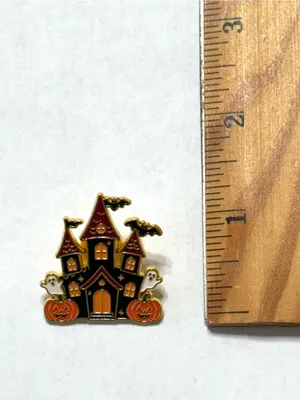 Halloween Haunted House Pin Black Orange White Gold Tone New thumbnail 2