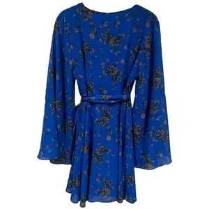Free People Lilou Printed Bell Sleeve Dress in Cobalt Combo Fairycore Feminine S thumbnail 6