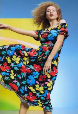 RIXO for target bright colorful floral off the shoulder maxi dress 24W/26W plus thumbnail 1