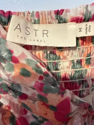 Astr Floral Tie-Shoulder Ruched Mini Dress in Pink and Green thumbnail 2