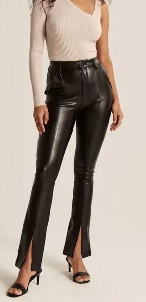 Abercrombie & Fitch Faux Leather Pants Women 6S Black Ultra High Rise Slit Hem thumbnail 1
