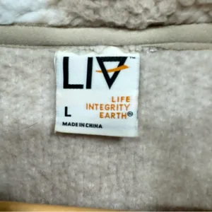 LIV Outdoor Aisley Tan & Cream Cow Print Sherpa Half Zip Pullover Pockets Size L thumbnail 9
