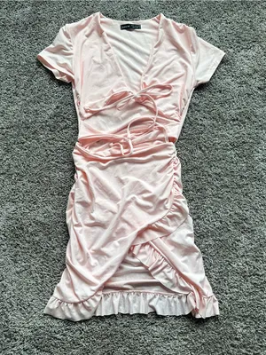 SHEIN Light Pink Wrap-Front Ruched Mini Dress thumbnail 1