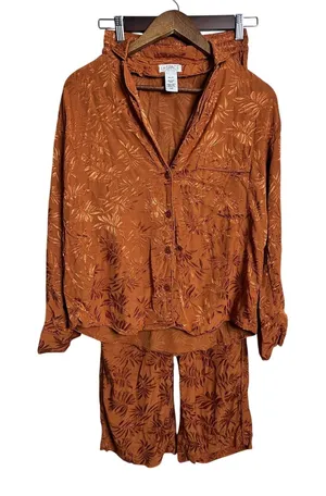 L*Space In Your Dreams Pajama Set size S in Amber Palm Jacquard Satin Lounge thumbnail 1