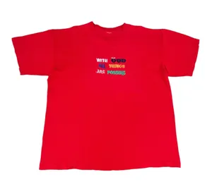 Vintage With God All Things Are Possible Embroidered Red Oversized T-shirt thumbnail 1