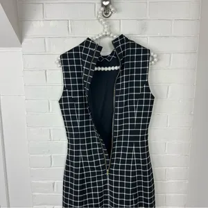 H&M Black Plaid Checked Grid Print Mini Dress Size 6 thumbnail 8