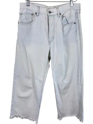 American Eagle Light Wash High Rise Crop Button Fly Raw Hem Jeans‎ Womens Size 6 thumbnail 1