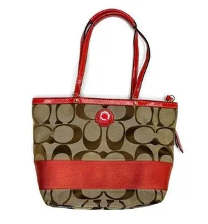 Vintage classic c coach brown and orange purse shoulder tote bag cloth thumbnail 1