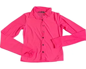 Motel‎ Rocks Hot Pink Mesh Button Down Shirt Long Sleeve Sheer Top XS Neon Pink thumbnail 1