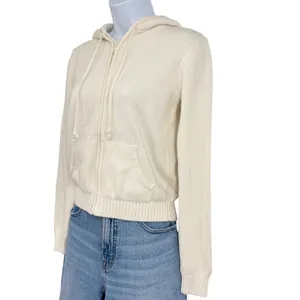 Brandy Melville Alana Knit Sweater Women XS/S Cream Hoodie Full Zip Cotton thumbnail 4