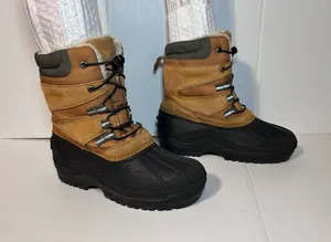 Lands End brown leather winter snow boots size 7 M thumbnail 1