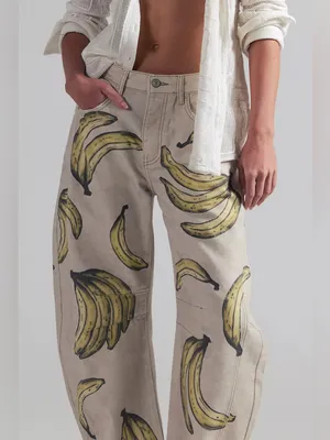 🆕 We The Free | Good Luck Printed Barrel Jeans | Sz: 28 | Go Bananas thumbnail 4