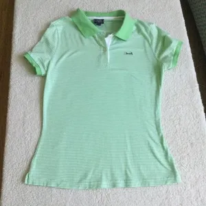 Y2K Polo Shirt Stretch Green Striped - Sz Medium thumbnail 1