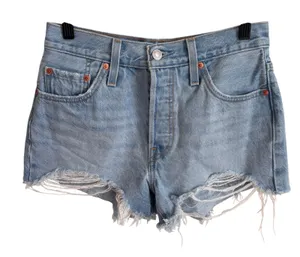 Levis Premium 501 Original High Rise Light Wash Distressed Denim Shorts W25 thumbnail 1