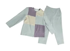 Alfred Dunner Womens Colorblock Patchwork Pant Suit Set Sage Purple Tan 12/10 thumbnail 1