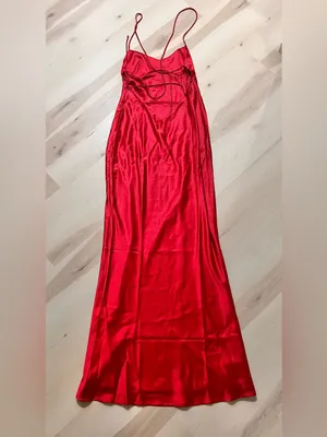 Babyboo NWT Medium Vibrant Red Satin Maxi Dress Elegant Baddie Formal Party thumbnail 6