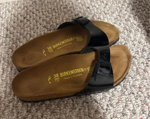 Birkenstock Madrid Slip On Sandals Black Patent Flor- Size 38 (7) thumbnail 1