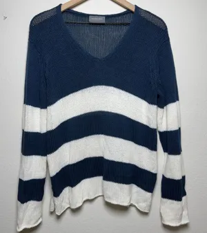 Wooden Ships Women Cotton Knit Sweater Blue White Stripe Beach Coastal Fisherman thumbnail 1