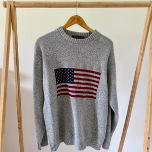 Vintage 90’s American Flag Marled Crewneck Sweater in Gray thumbnail 2