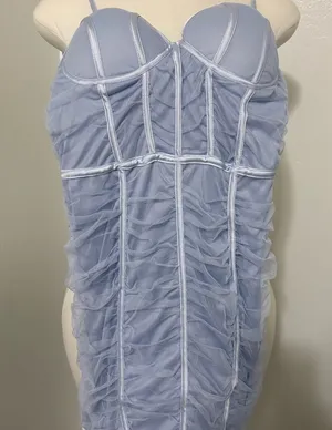 Light Periwinkle Ruched Bustier Mini Dress NWOT Large thumbnail 1