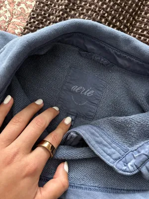 Aerie Blue Oversized Button-Up Top thumbnail 3