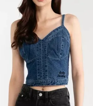 Harley-Davidson Denim Jean Cool Blue Bustier Tank Top Size S thumbnail 1