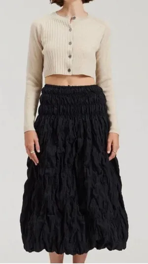 There Elsewhere crinkle Black Ruched Bubble Midi Skirt size L thumbnail 1
