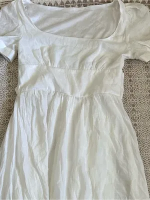 Halara White Square Neck Puff Sleeve Lace Up Cinch Waist Flowy Maxi Dress thumbnail 6