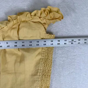 Reformation Yellow Linen Ruffle Smocked Mini Dress Size 10 Off Shoulder Summer thumbnail 5