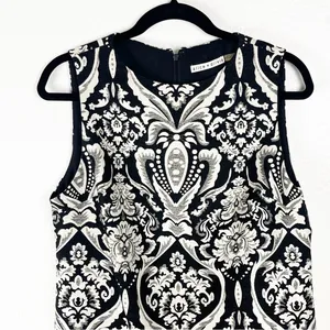 ALICE + OLIVIA Clyde Black White Exposed Back Zip A-Line Dress Size 12 Boho Chic thumbnail 8