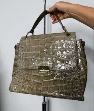 Brahmin Crocodile Embossed Leather Satchel Taupe Olive Top Handle Crossbody Bag thumbnail 1